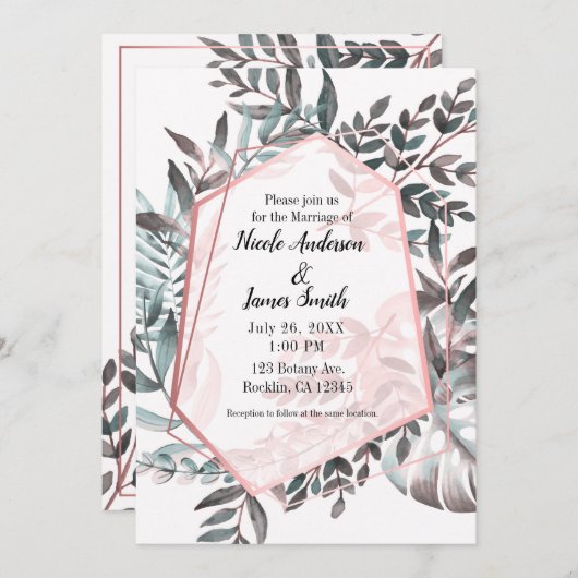 Rose Gold Pink Blush Botanische Hochzeit Einladung (Vorne/Hinten)