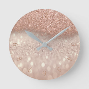 Rose Gold Pink Blush Glitter Minimal Ombre Numbers Runde Wanduhr