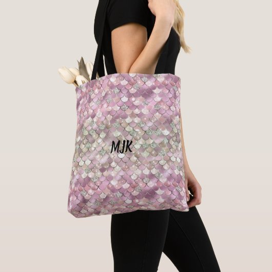 Rose Gold Pink Bokeh Glitzer Mermaid Personalisier Tasche (Von Nahem)