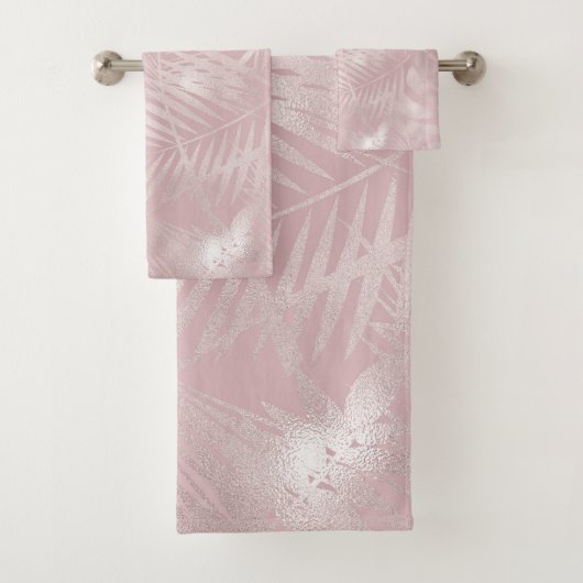 Rose Gold Pink Botanische tropische Palmen Blätter Badhandtuch Set (Insitu)