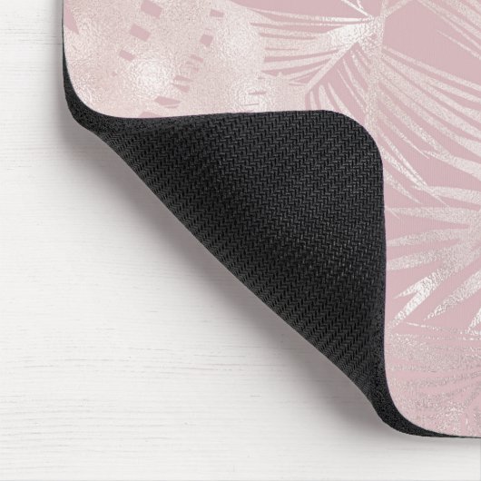 Rose Gold Pink Botanische tropische Palmen Blätter Mousepad (Ecke)