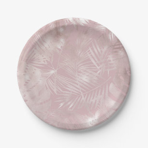 Rose Gold Pink Botanische tropische Palmen Blätter Pappteller