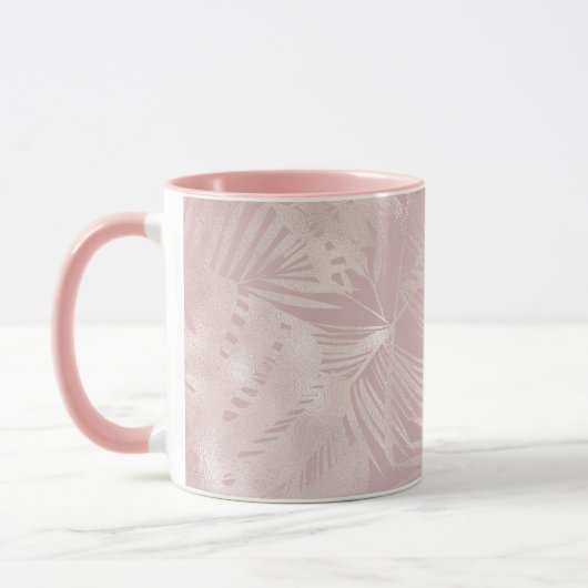 Rose Gold Pink Botanische tropische Palmen Blätter Tasse (Links)