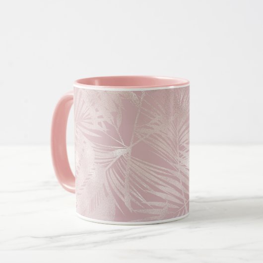 Rose Gold Pink Botanische tropische Palmen Blätter Tasse (Vorderseite Links)