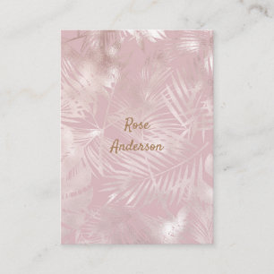 Rose Gold Pink Botanische tropische Palmen Blätter Visitenkarte