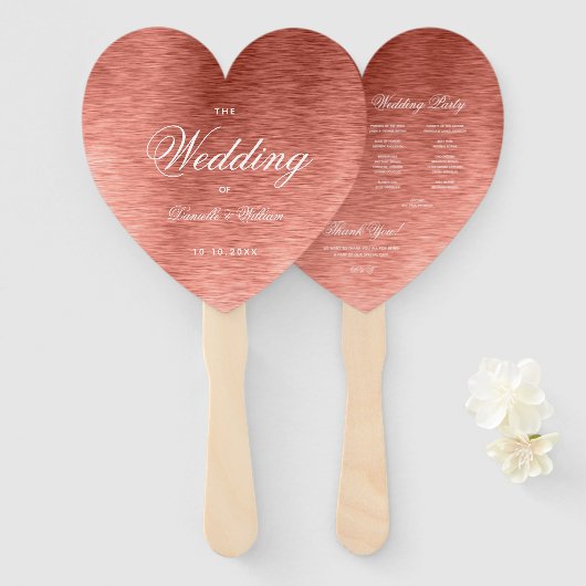 Rose Gold Pink Calligraphy Heart Wedding Program Fächer (Vorne und Hinten)