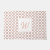 Rose Gold Pink Checkerboard Muster Monogramm Fußmatte (Vorderseite)