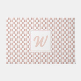 Rose Gold Pink Checkerboard Muster Monogramm Fußmatte