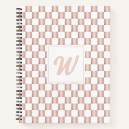 Rose Gold Pink Checkerboard Muster Monogramm Notizblock