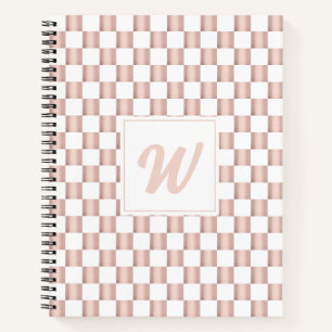 Rose Gold Pink Checkerboard Muster Monogramm Notizblock