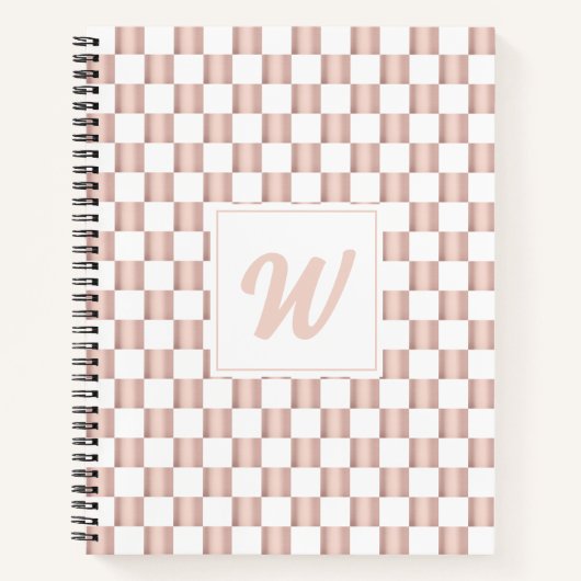 Rose Gold Pink Checkerboard Muster Monogramm Notizblock (Vorderseite)