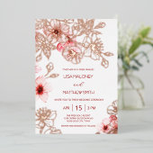 Rose Gold Pink Cherry Blossom Hochzeit Folieneinladung (Stehend vorne)