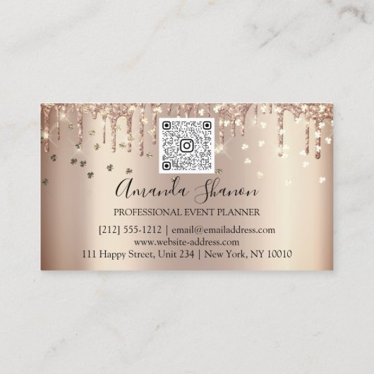 Rose Gold Pink Confetti Tropfen QR CODE Logo Visitenkarte (Rückseite)