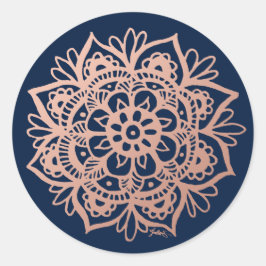 Rose Gold Pink Dark Blue Mandala Blume Runder Aufkleber
