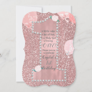 Rose Gold Pink & Diamonds 1. Geburtstag Party Einladung