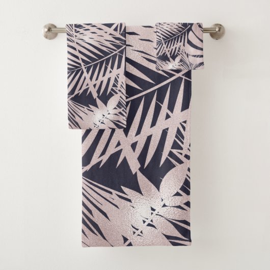 Rose Gold Pink Dunkelrosa Tropenpalmenbaum Blätter Badhandtuch Set (Insitu)