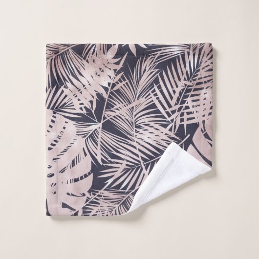 Rose Gold Pink Dunkelrosa Tropenpalmenbaum Blätter Badhandtuch Set (Waschlappen)