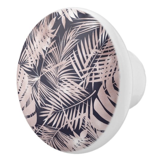 Rose Gold Pink Dunkelrosa Tropenpalmenbaum Blätter Keramikknauf (Rechts)