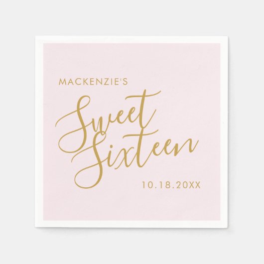 Rose Gold Pink Elegant Sweet 16 Personalisierter N Serviette (Vorderseite)