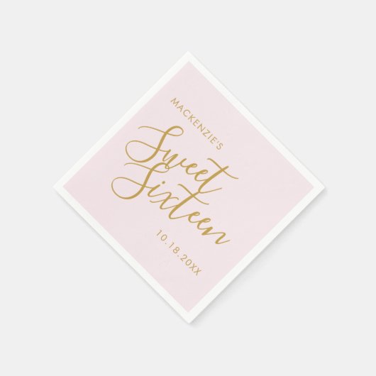 Rose Gold Pink Elegant Sweet 16 Personalisierter N Serviette (Ecke)