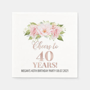 Rose Gold Pink Floral jubeln bis 40 Jahre Geburtst Serviette