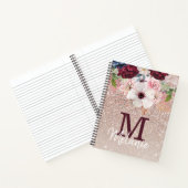 Rose Gold Pink Floral Monogram Glitzer Notebook Notizblock (Innenseite)