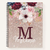 Rose Gold Pink Floral Monogram Glitzer Notebook Notizblock (Vorderseite)