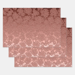Rose Gold Pink Floral Sukkulentes Muster Metallic Geschenkpapier Set