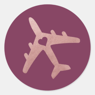 Rose Gold Pink Flugzeug mit Herz - U PICK FARBE Runder Aufkleber