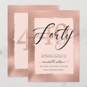 Rose Gold & Pink Foil 40. Geburtstag Save The Date (Vorne/Hinten)