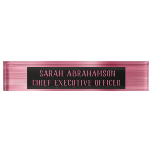 Rose Gold Pink Foil Glam Schreibtisch Namensschild Namensplakette