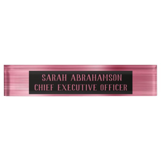 Rose Gold Pink Foil Glam Schreibtisch Namensschild Namensplakette (Vorderseite)