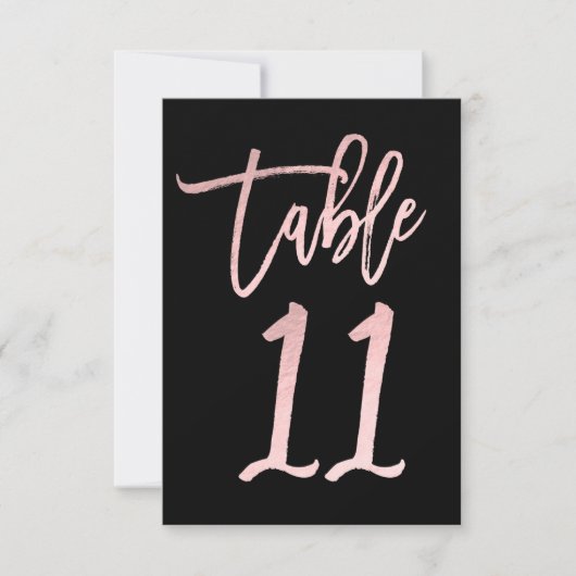 Rose Gold Pink Foil Moderne Script Tischnummer 11 (Vorderseite)