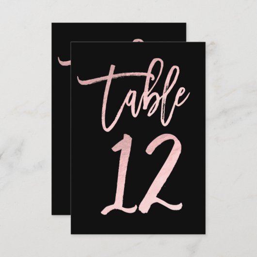 Rose Gold Pink Foil Moderne Script Tischnummer 12 (Vorne/Hinten)