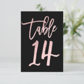 Rose Gold Pink Foil Moderne Script Tischnummer 14 (Stehend Vorderseite)