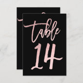 Rose Gold Pink Foil Moderne Script Tischnummer 14 (Vorne/Hinten)