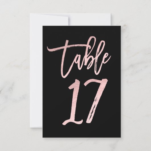 Rose Gold Pink Foil Moderne Script Tischnummer 17 (Rückseite)