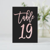 Rose Gold Pink Foil Moderne Script Tischnummer 19 (Stehend Vorderseite)