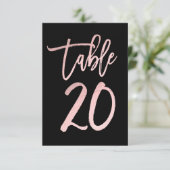 Rose Gold Pink Foil Moderne Script Tischnummer 20 (Stehend Vorderseite)