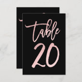 Rose Gold Pink Foil Moderne Script Tischnummer 20 (Vorne/Hinten)