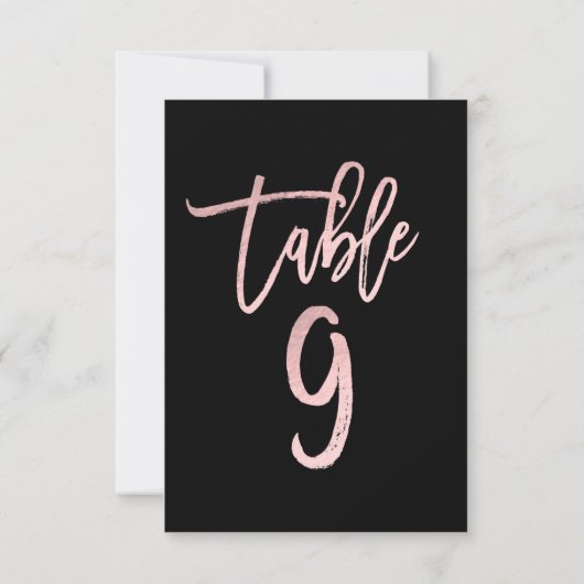 Rose Gold Pink Foil Moderne Script Tischnummer 9 (Rückseite)