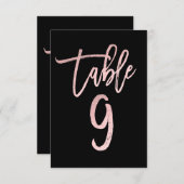 Rose Gold Pink Foil Moderne Script Tischnummer 9 (Vorne/Hinten)