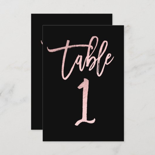 Rose Gold Pink Foil Modernes Script Tischnummer 1 (Vorne/Hinten)