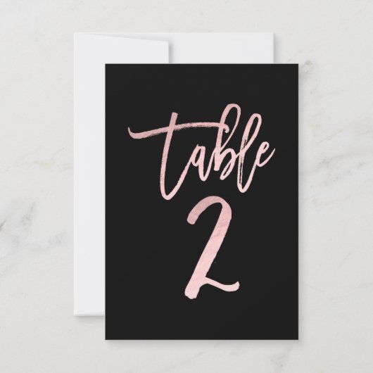 Rose Gold Pink Foil Modernes Script Tischnummer 2 (Rückseite)