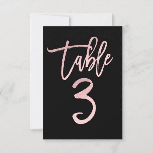 Rose Gold Pink Foil Modernes Script Tischnummer 3 (Vorderseite)