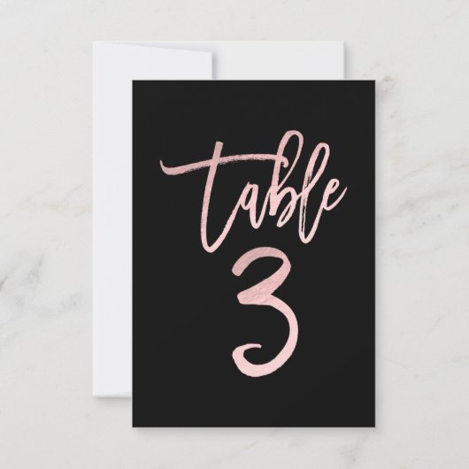 Rose Gold Pink Foil Modernes Script Tischnummer 3 (Rückseite)