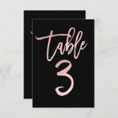 Rose Gold Pink Foil Modernes Script Tischnummer 3 (Vorne/Hinten)