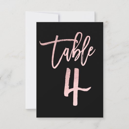 Rose Gold Pink Foil Modernes Script Tischnummer 4 (Vorderseite)