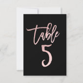 Rose Gold Pink Foil Modernes Script Tischnummer 5 (Rückseite)