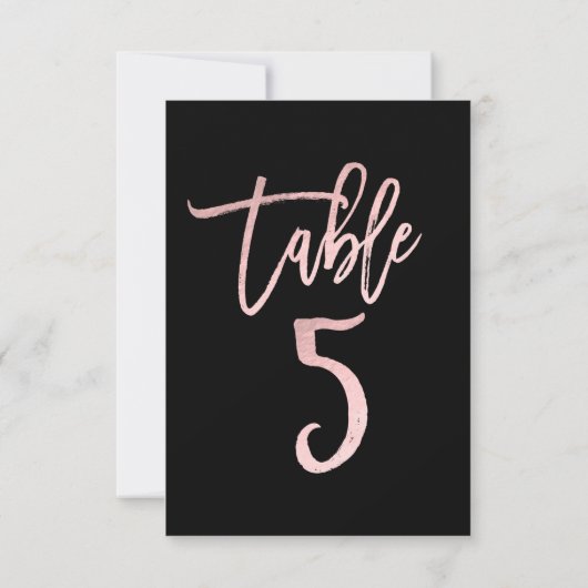 Rose Gold Pink Foil Modernes Script Tischnummer 5 (Rückseite)